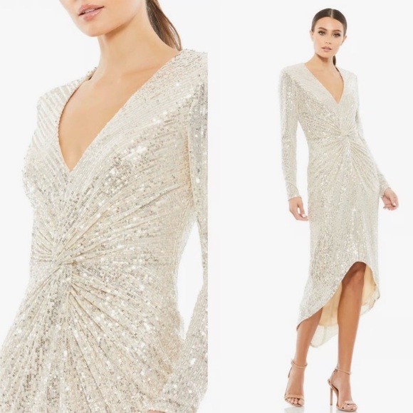 Mac Duggal Dresses & Skirts - Ienna For Mac Duggal long-sleeved silver sequined dress, size 6